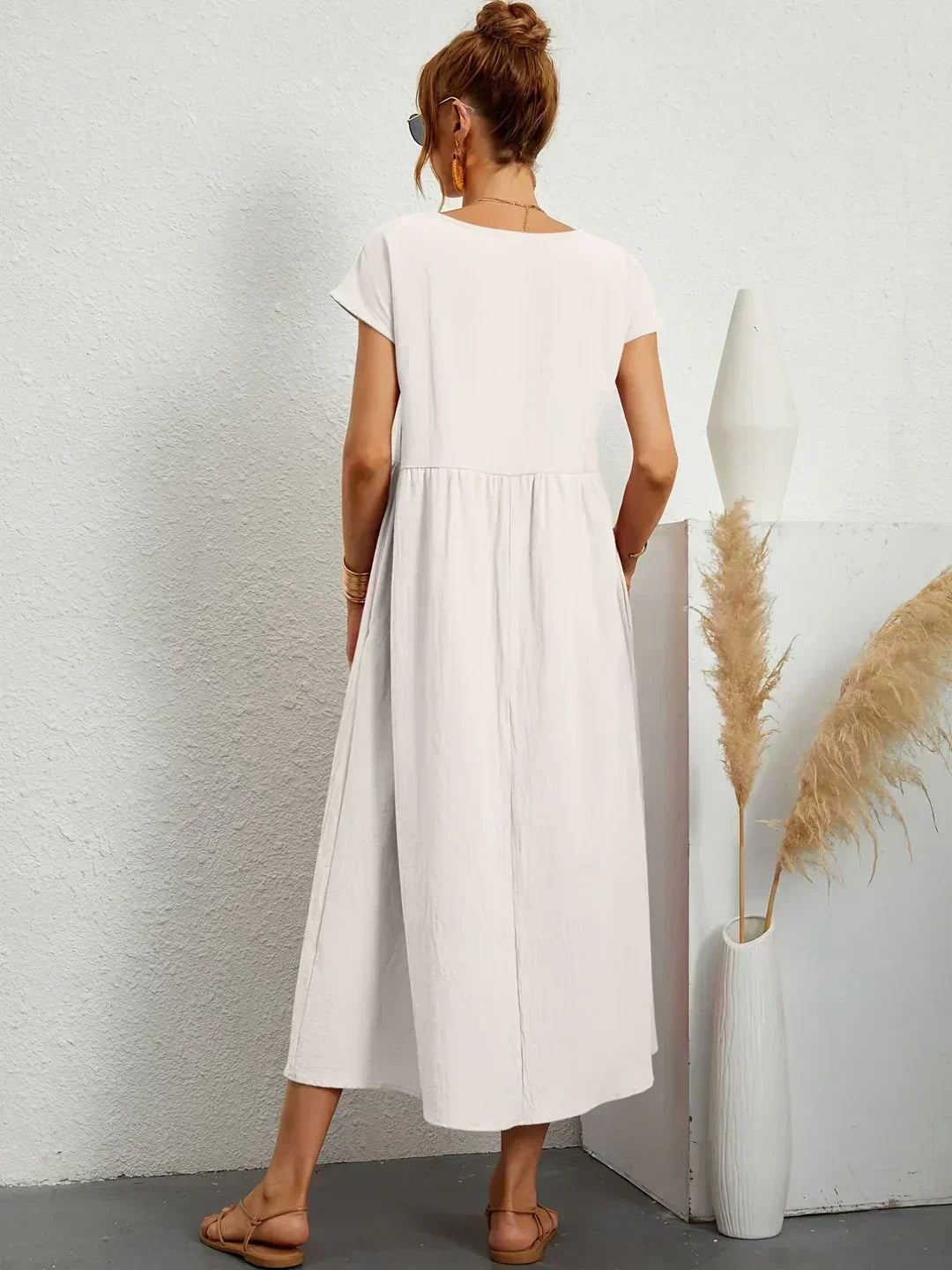 Round Neck Short Sleeve Tiered Midi Dress 3