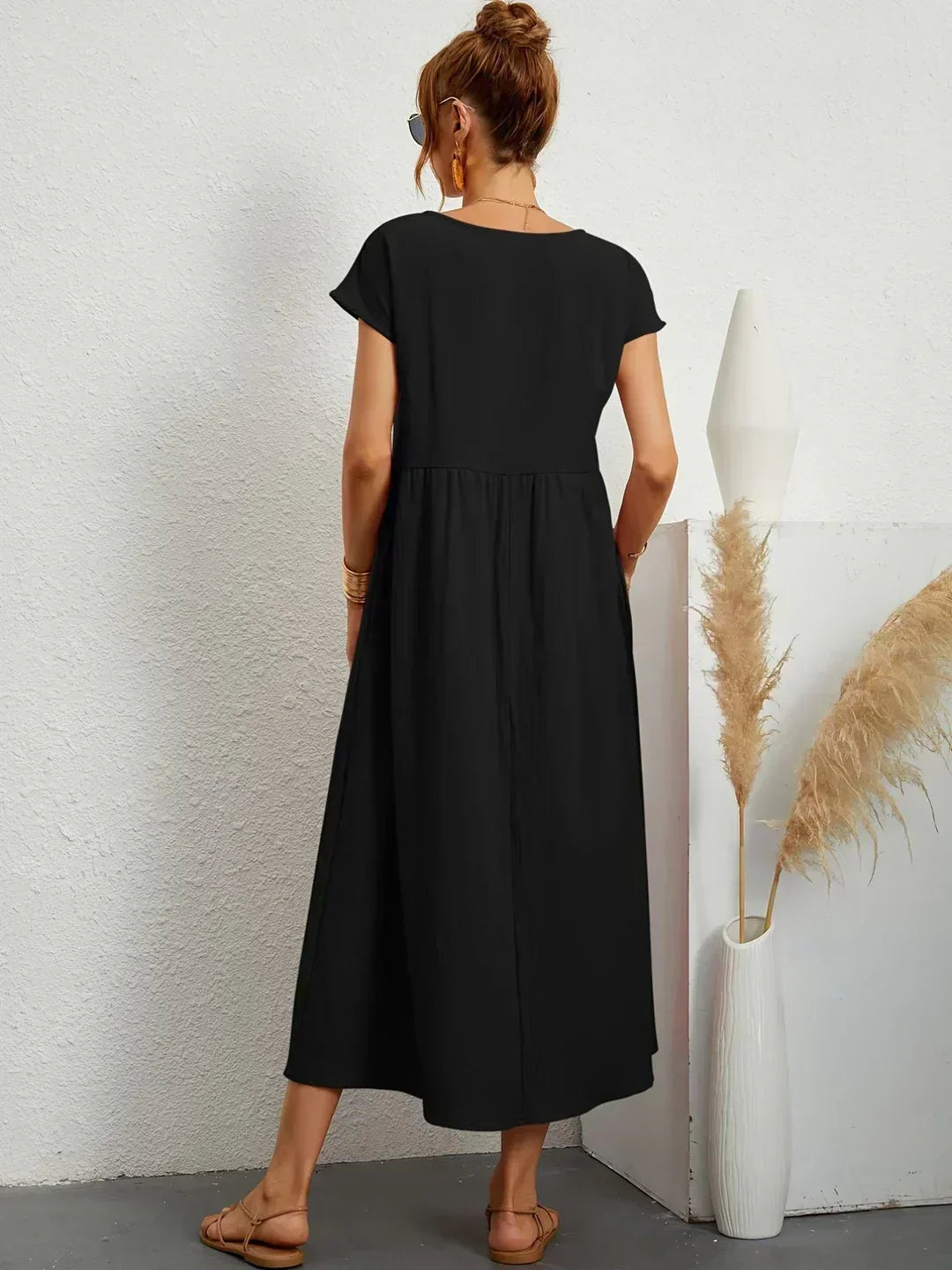 Round Neck Short Sleeve Tiered Midi Dress 9