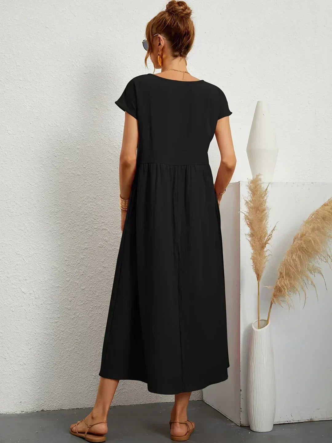 Round Neck Cap Sleeve Babydoll Midi Dress 18