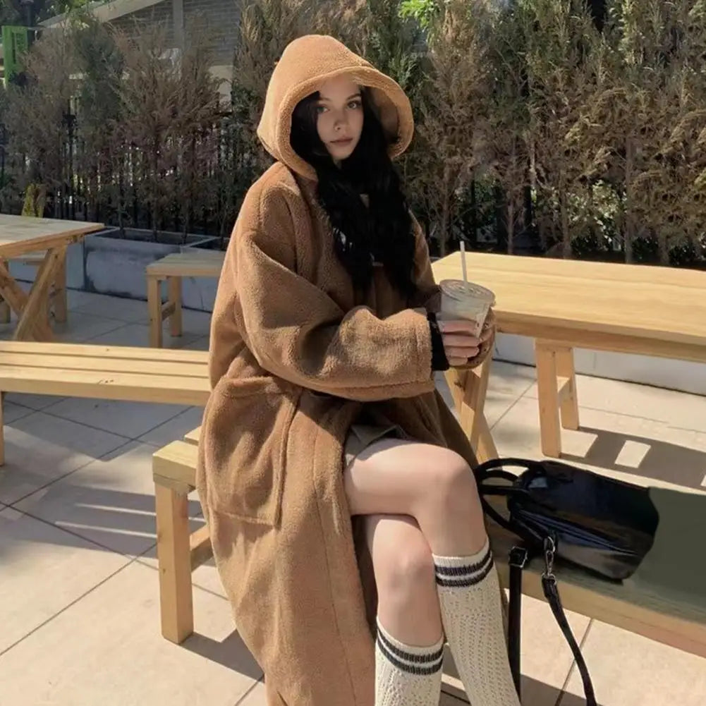 Hooded Fleece Lined Mid-Length Overcoat