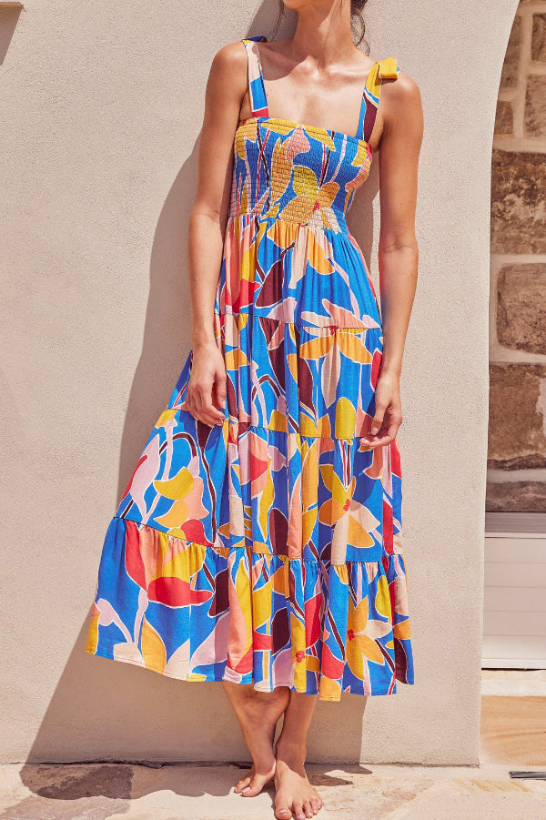 Midi Blue Printed Sleeveless Maxi Dress