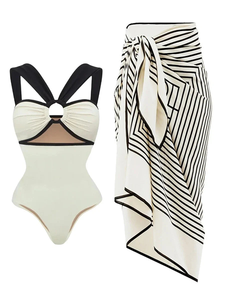 Milky White Cut-out Stylish Swimsuit One Piece