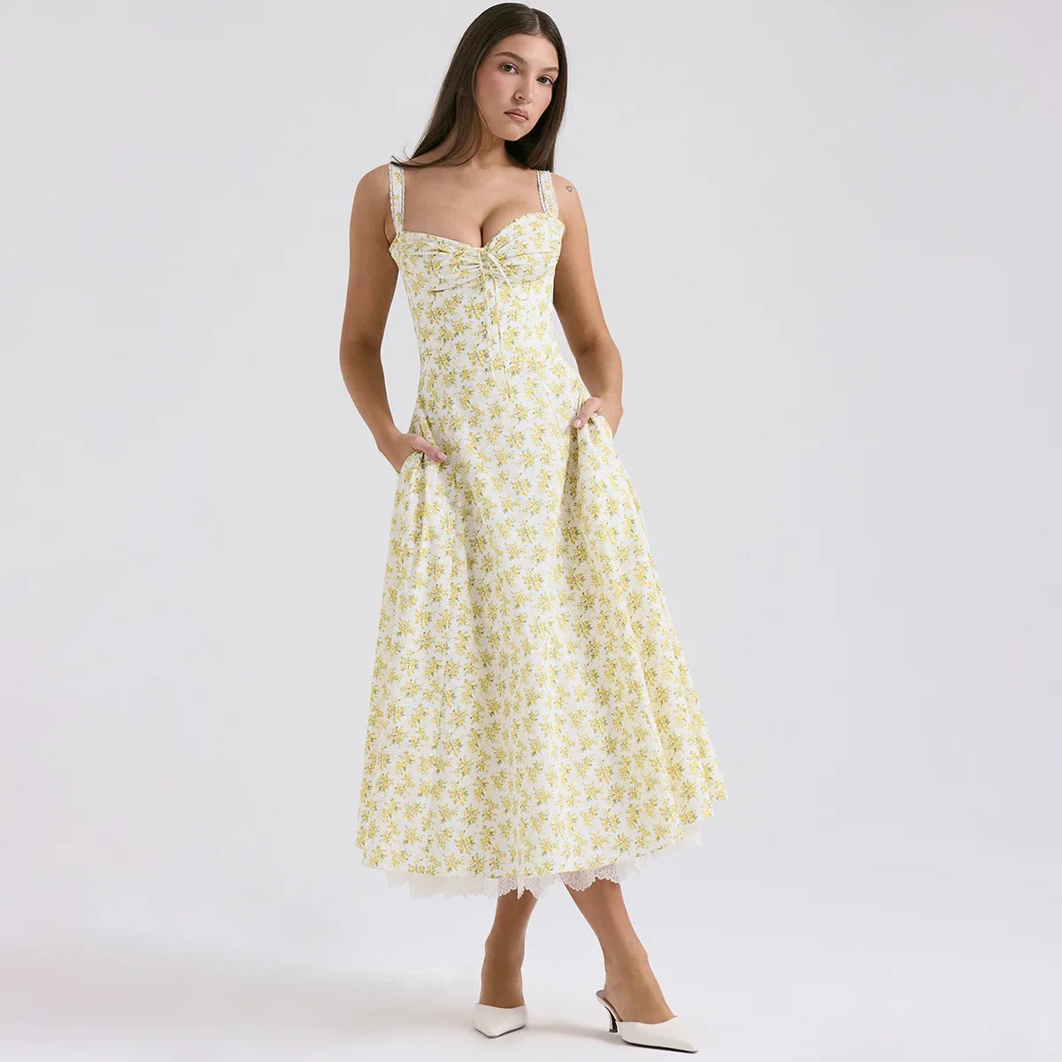 Elegant Floral Print Summer Midi Dress