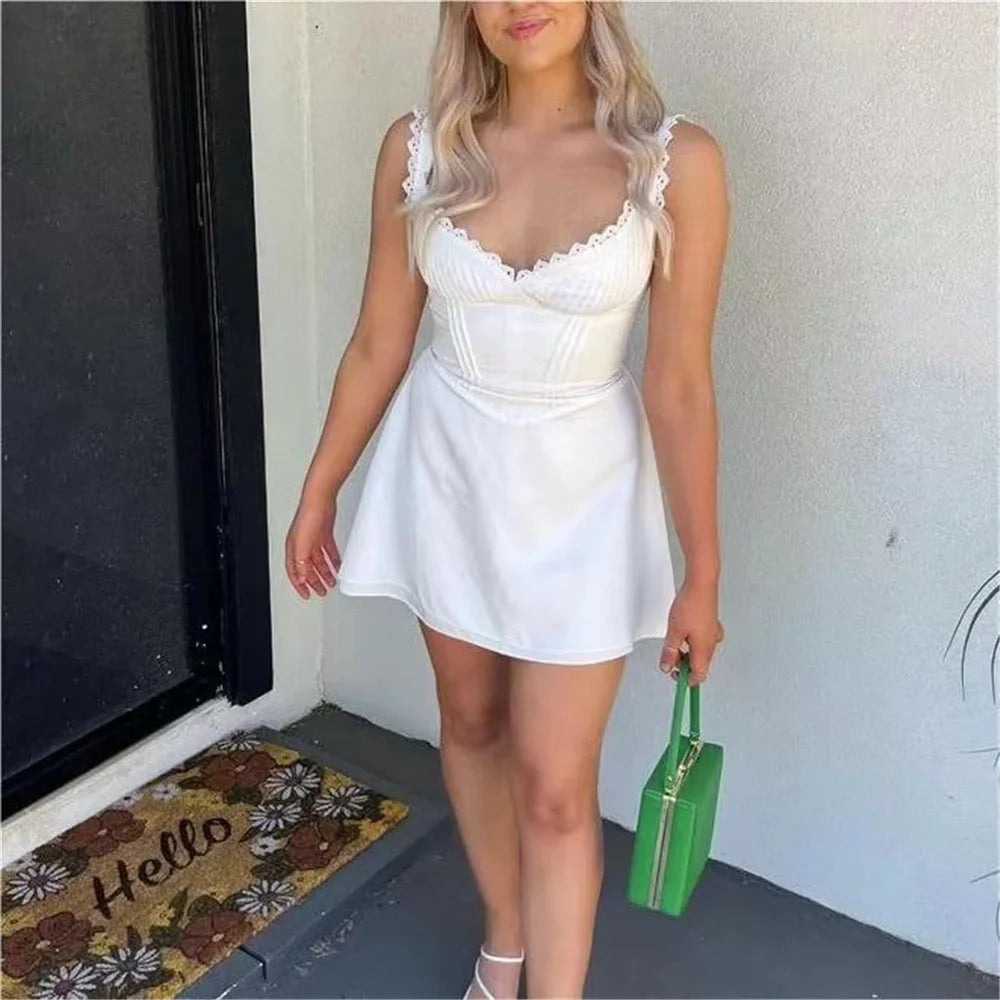 White Knitted Lace Mini Dress