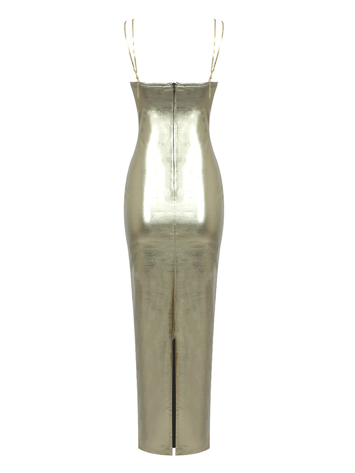 Metallic Cowl Neck Spaghetti Strap Bodycon Midi Dress - View 8