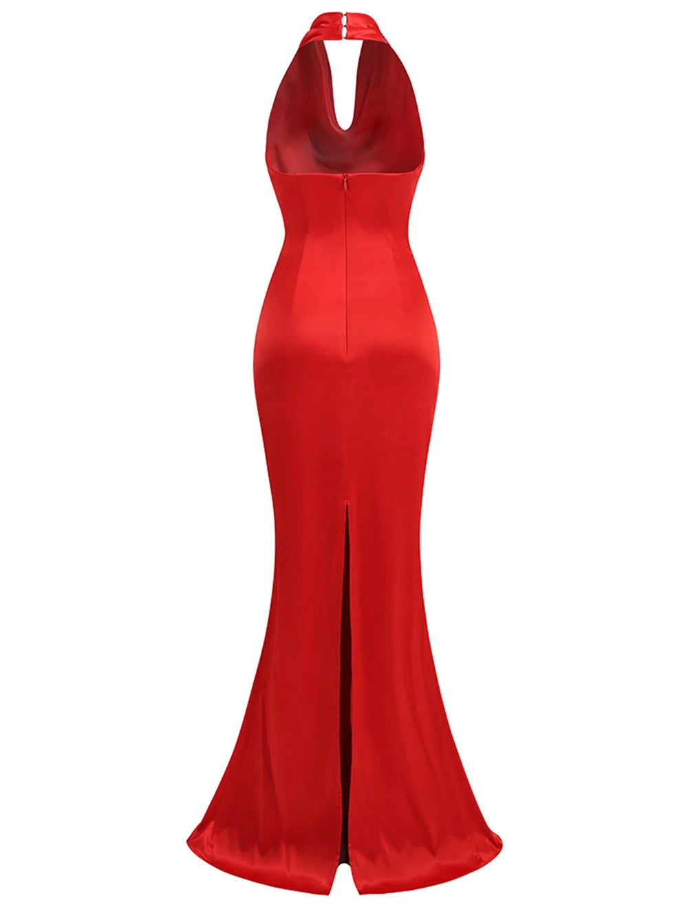 Red Backless Halter V-Neck Maxi Bodycon Christmas Party Dress - Fashionpara