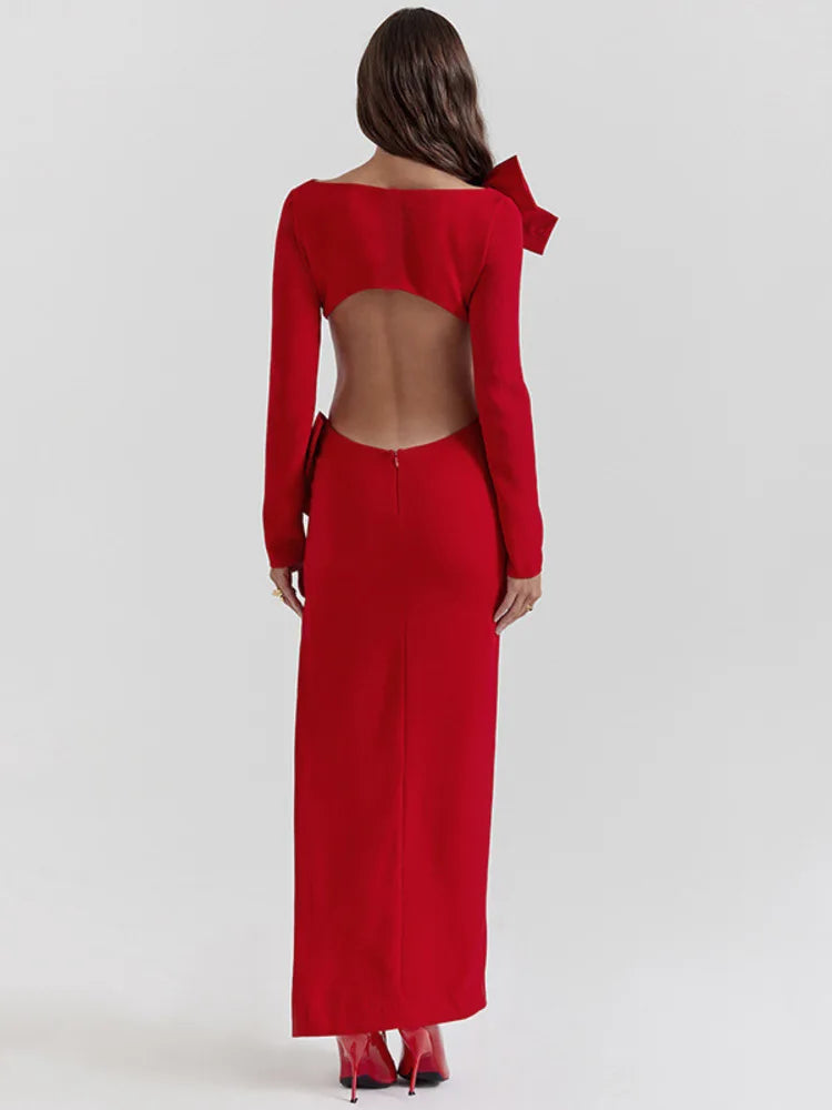 Elegant Bow Backless Maxi Christmas Party Dress - Fashionpara