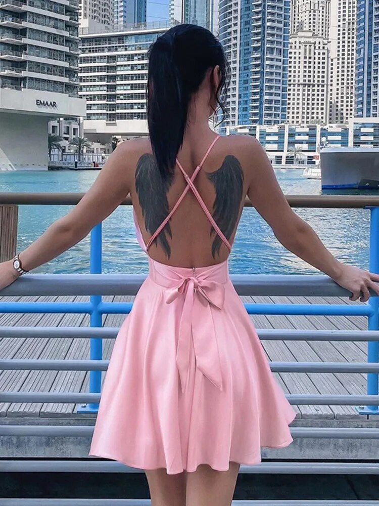 Satin V-Neck Backless High-Slit Slip Dress 5