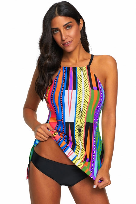 Multicolor Patterned 2 Piece Cami Tankini