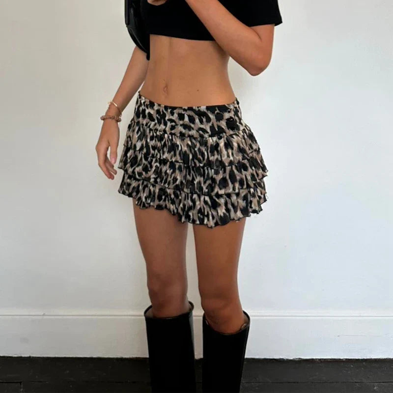 Leopard Print Ruffle Retro Skirt
