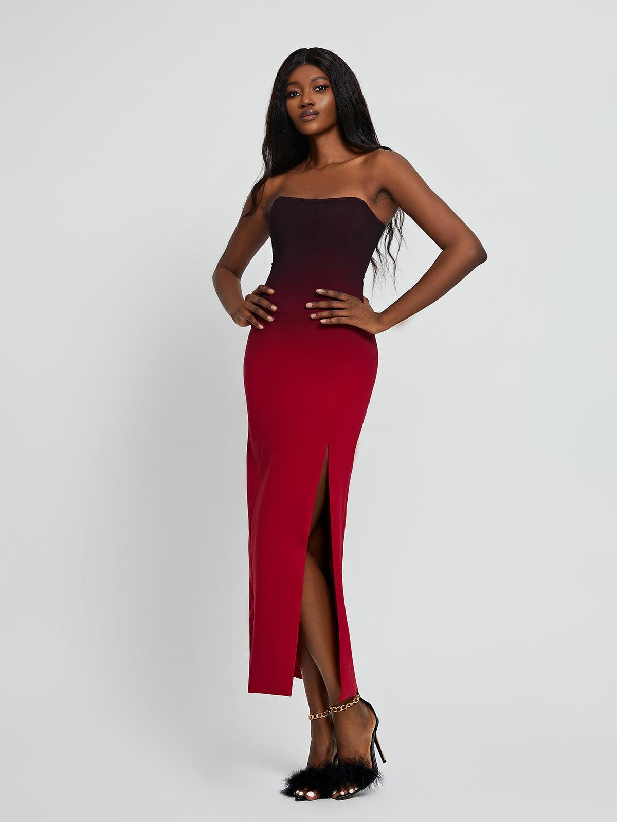 Ombre Strapless Front-Slit Bodycon Maxi Dress 2