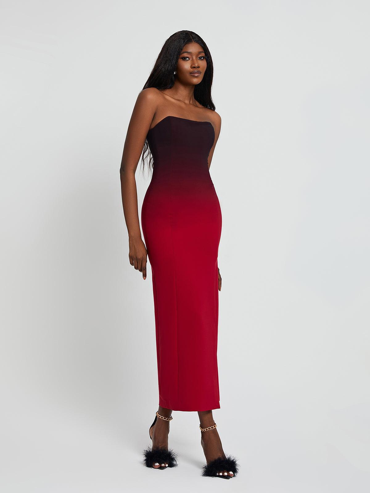 Ombre Strapless Front-Slit Bodycon Maxi Dress 4