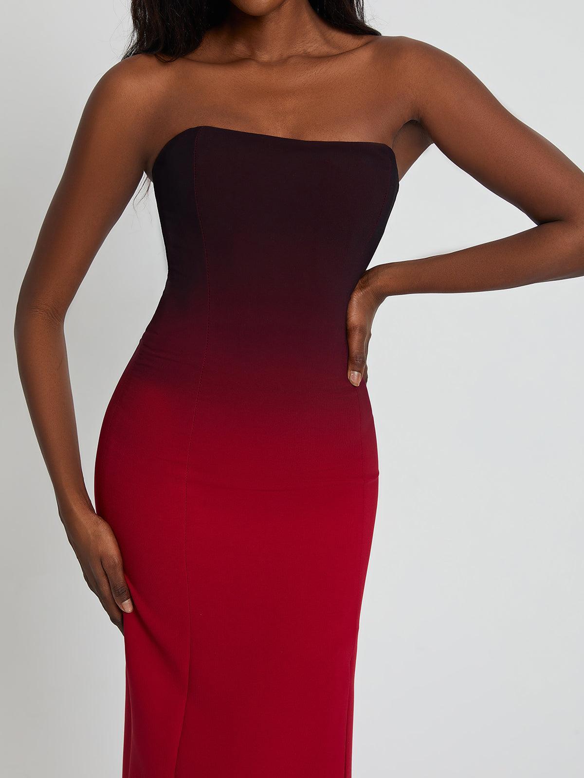 Ombre Strapless Front-Slit Bodycon Maxi Dress 5