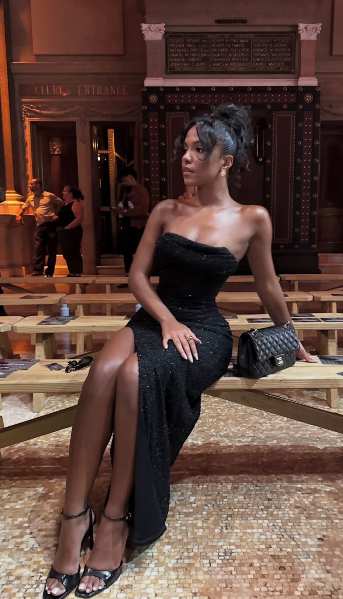 Sexy Black Strapless Sequin Slit Mermaid Evening Dress Long Party Dress  D1081