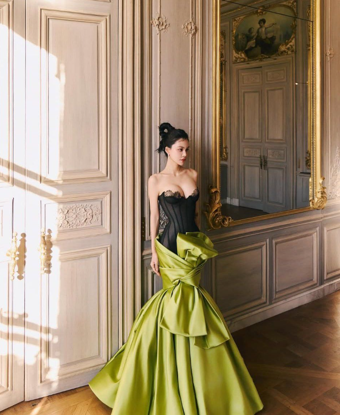 Chic Green Strapless Satin Bow Mermaid Evening Dress Long Party Gown D1235