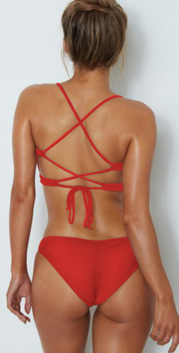 Solid Color Crisscross Strappy Bikini Set Swimsuit Swimwear