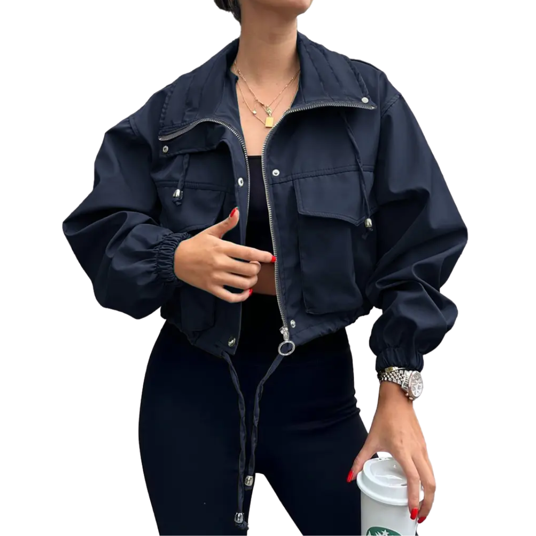 Drawstring Hem Zip Front Cropped Utility Jacket 7