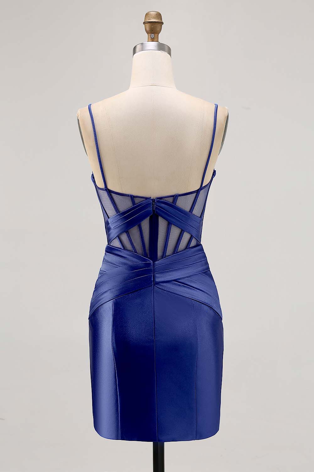 Royal Blue Satin Tight Ruched Corset Short Homecoming Dress with Slit