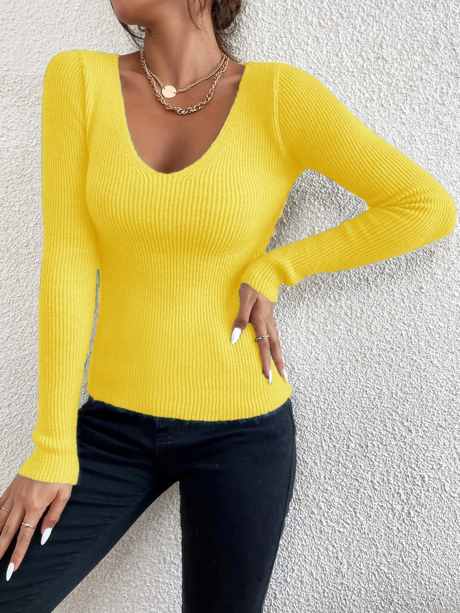 Casual Knit V-Neck Pullover Sweater Basic 2