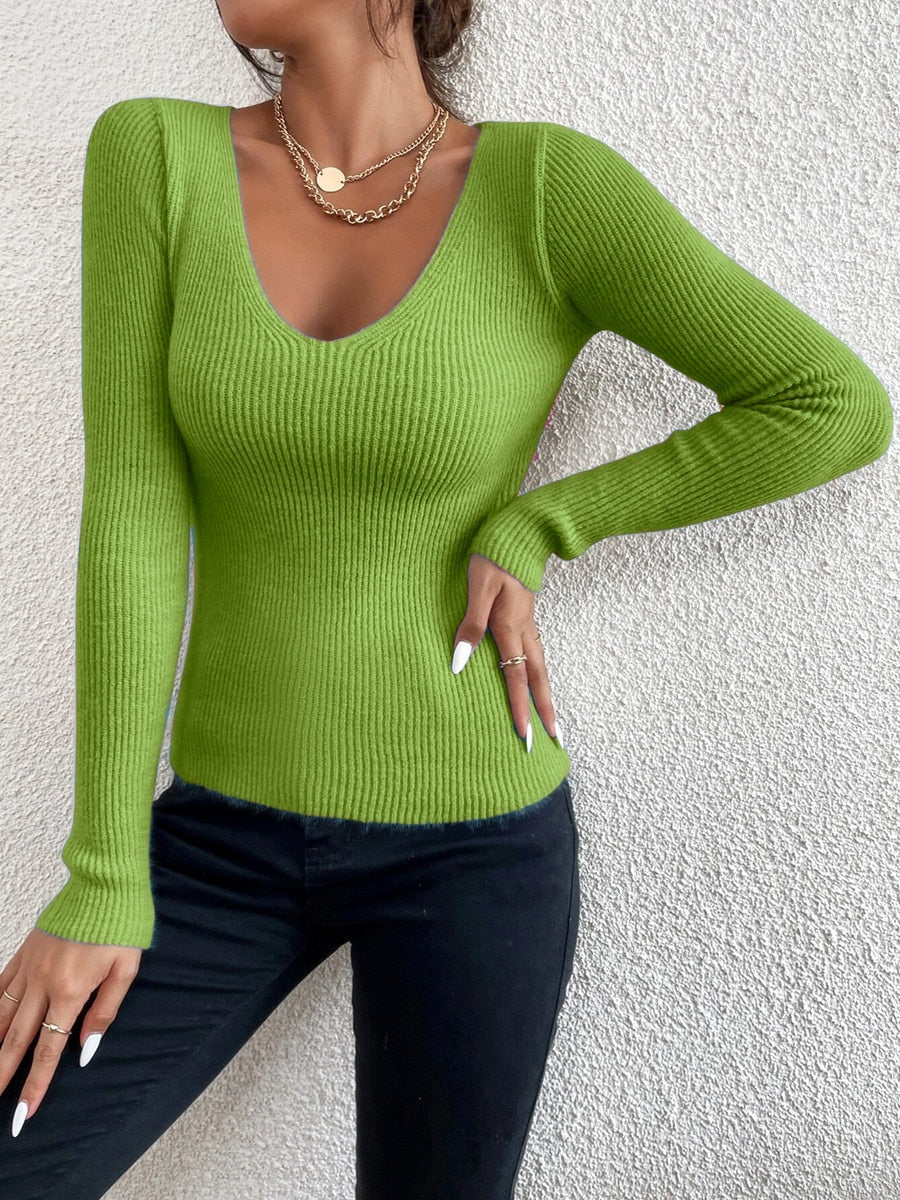 Casual Knit V-Neck Pullover Sweater Basic 7