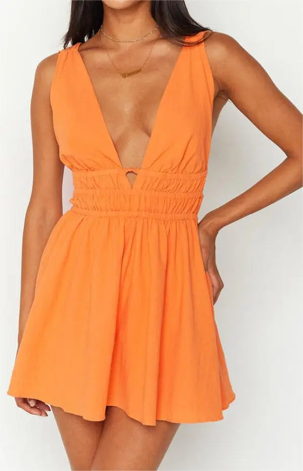 Sexy Backless V-neck Flower Print Mini Floral Dress