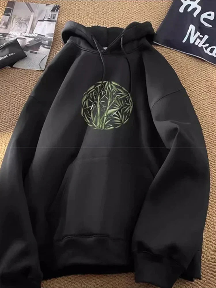 Bamboo Pattern Print Casual Y2K Hoodie 7