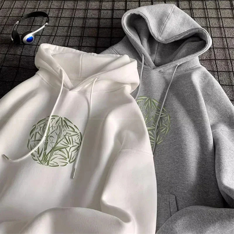 Bamboo Pattern Print Casual Y2K Hoodie