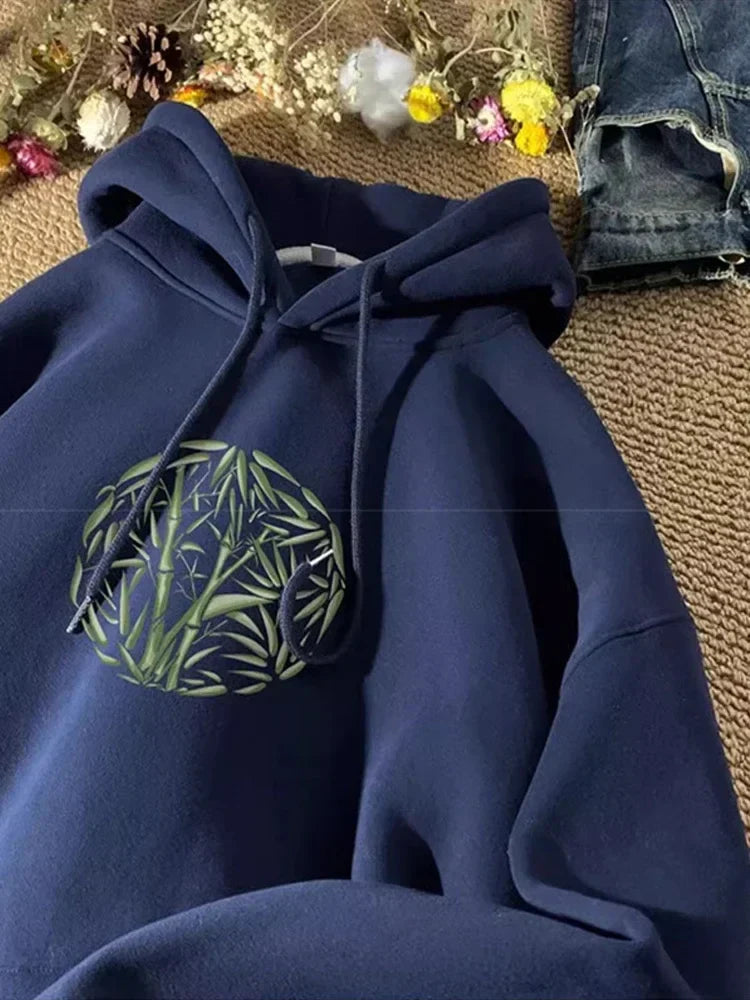 Bamboo Pattern Print Casual Y2K Hoodie