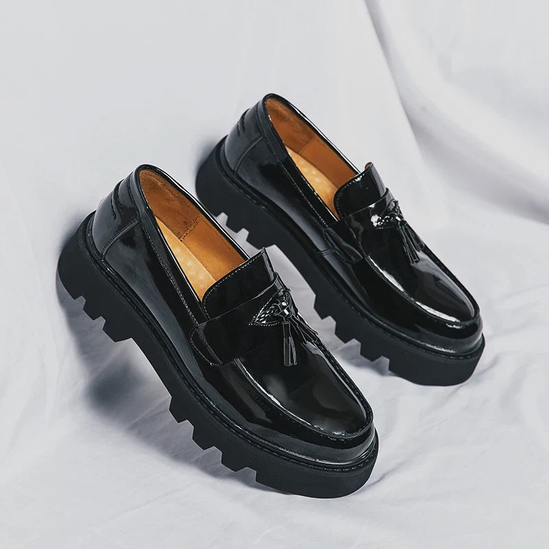 Patent Leather Tassel Platform Loafers