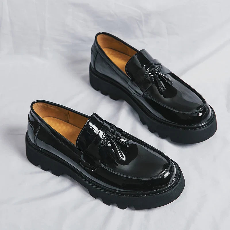 Patent Leather Tassel Platform Loafers