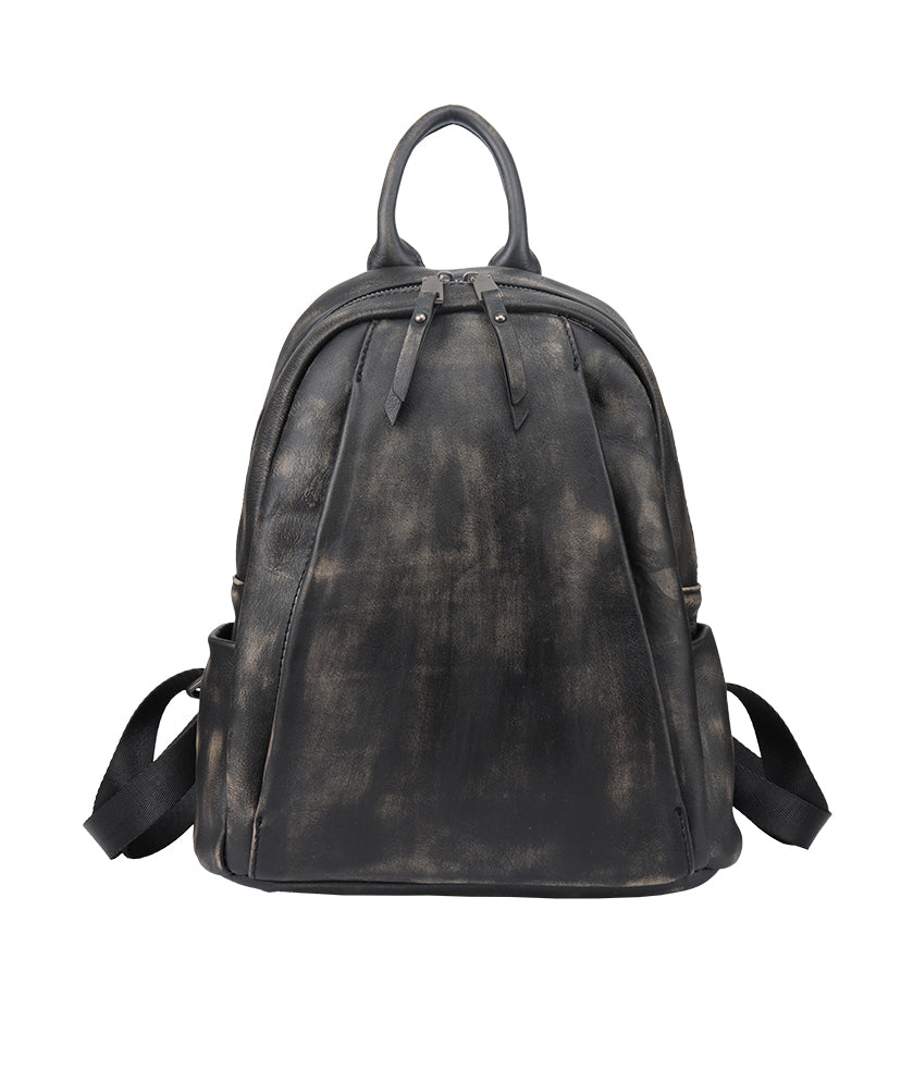 Versatile Black Backpack Capacity Calf Bag Leather Large
