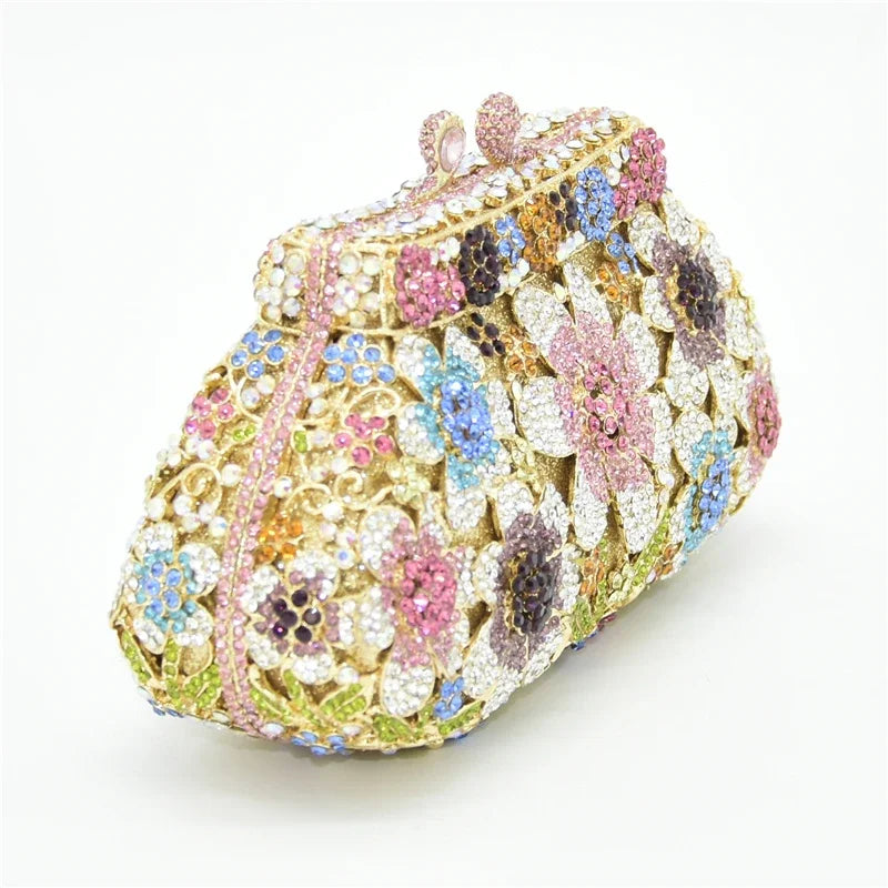 Bling Crystal Bridal Wedding Flower Diamond Clutch Bag