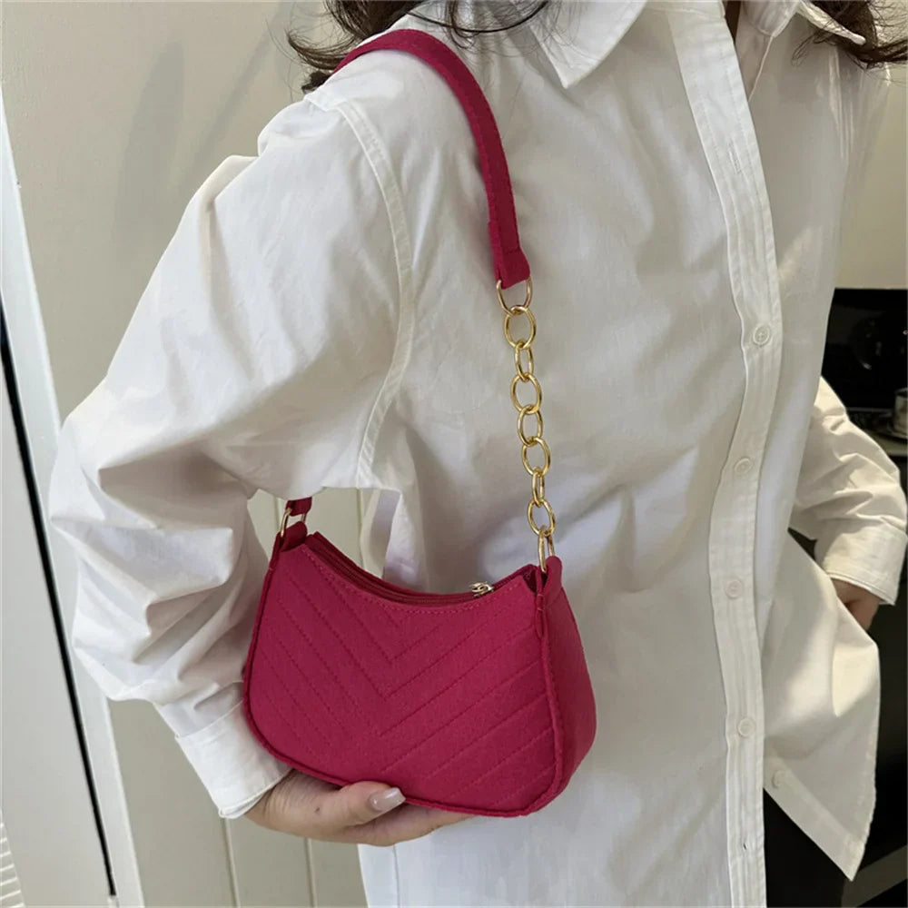Felt Solid Color Retro Underarm Shoulder Bag