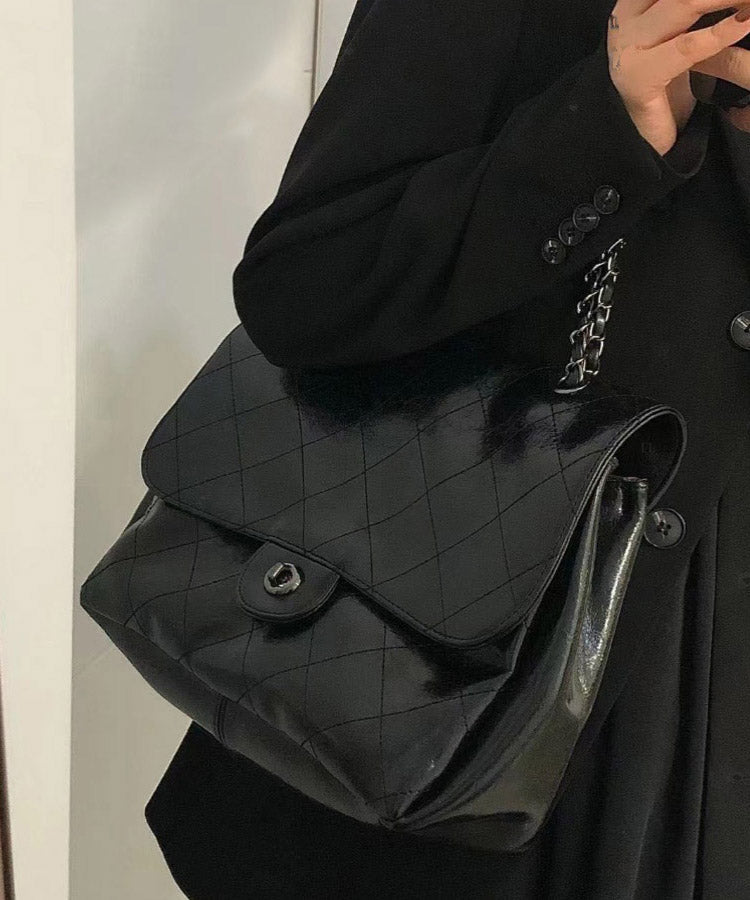 Brown Large Capacity Faux Leather Chain Linked Satchel Handbag