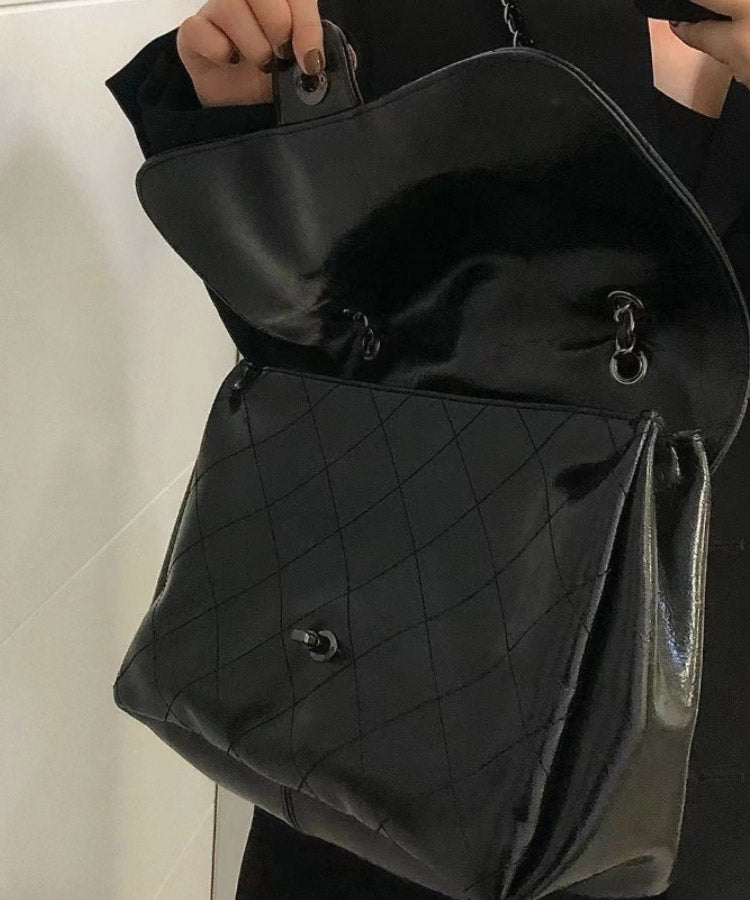 Brown Large Capacity Faux Leather Chain Linked Satchel Handbag