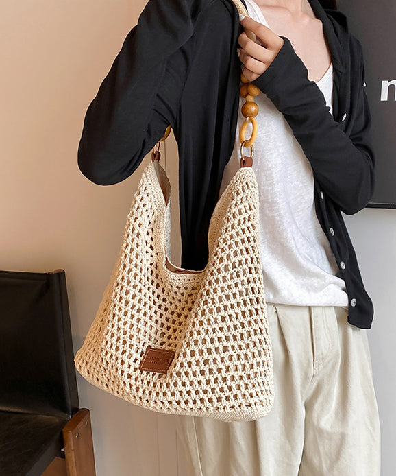 Out Woven Brown Shoulder Bag Large Capacity Hollow
