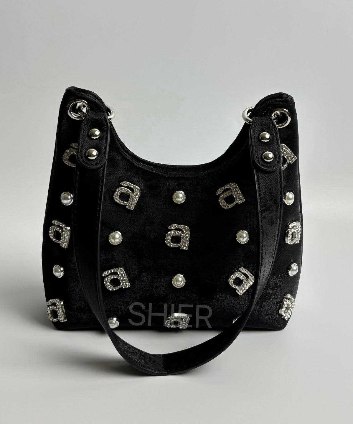 Green Silk Rhinestone Letter Shoulder Bag