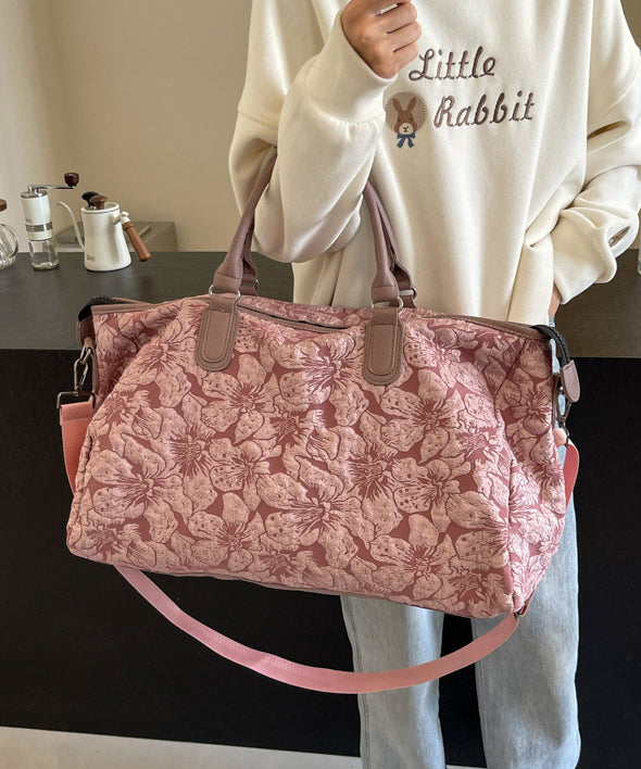 Pink Embroidered Large Capacity Crossbody Bag