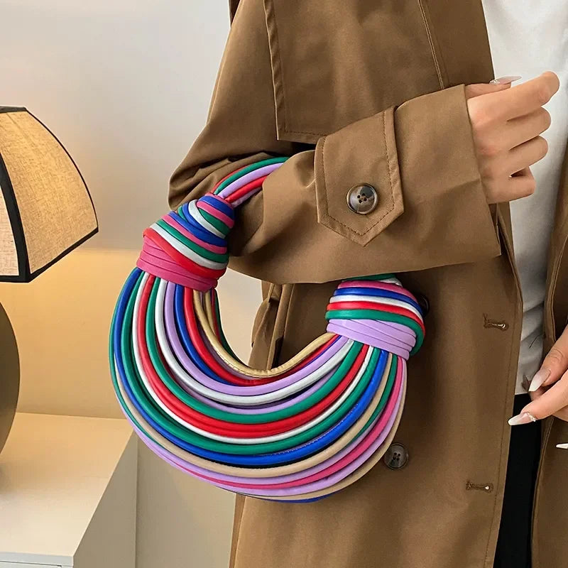 Colourful Rainbow Noodles Shaped Luxury Designer Women Handbag Clutch