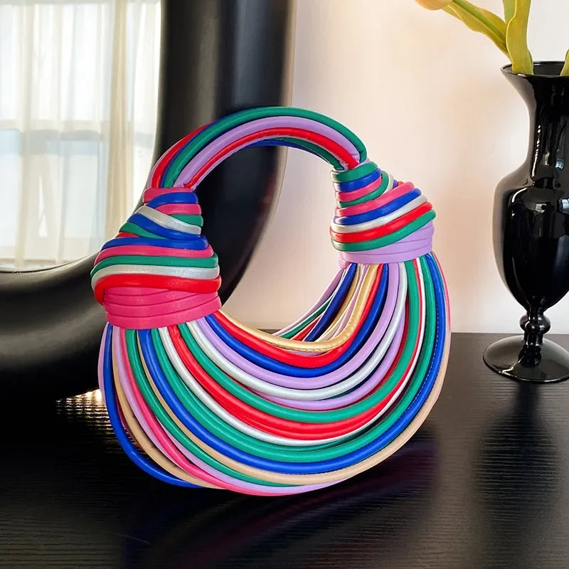 Colourful Rainbow Noodles Shaped Luxury Designer Women Handbag Clutch