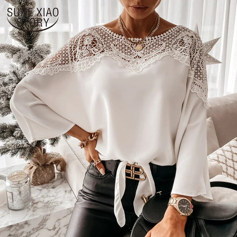 Crochet Embroidery Lace Sexy White Shirt Blouse
