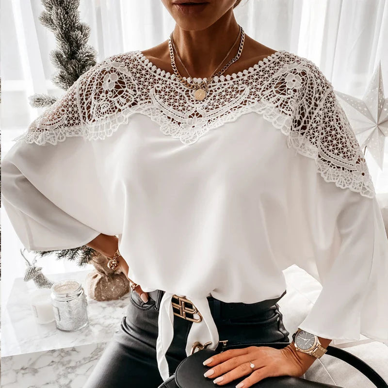 Crochet Embroidery Lace Sexy White Shirt Blouse