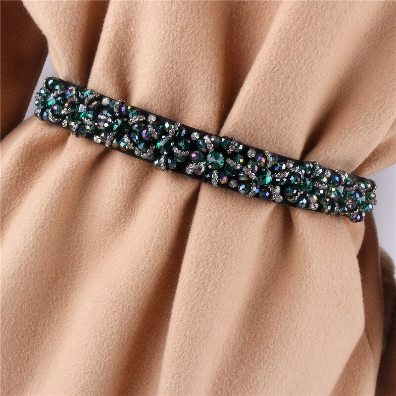 Rhinestone Embellished Elastic Stretch Cinch Waist Belt 2