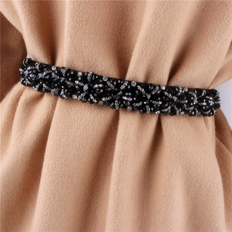 Rhinestone Embellished Elastic Stretch Cinch Waist Belt 3