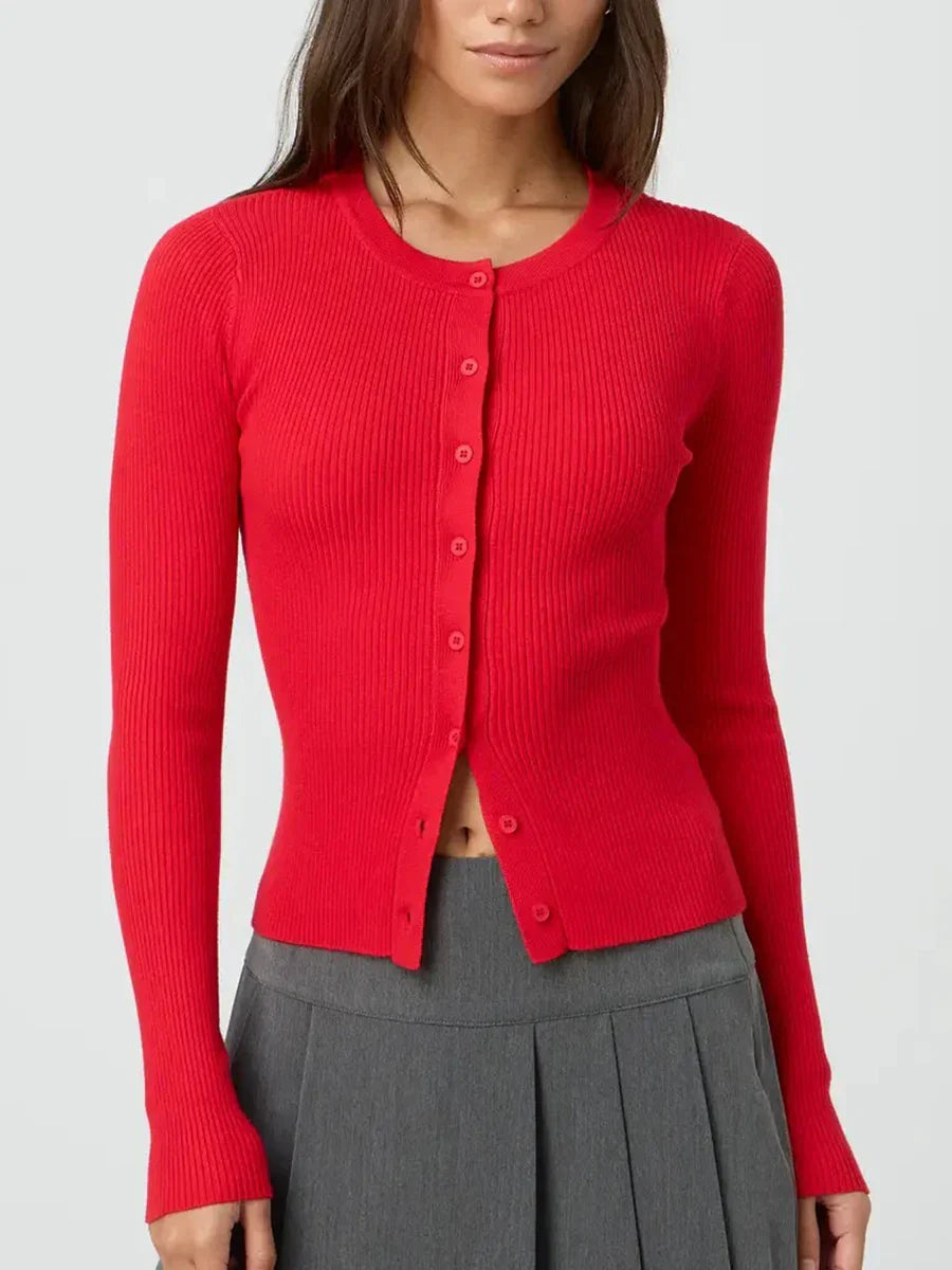 Solid Color Ribbed Long Sleeve Knit Cardigan