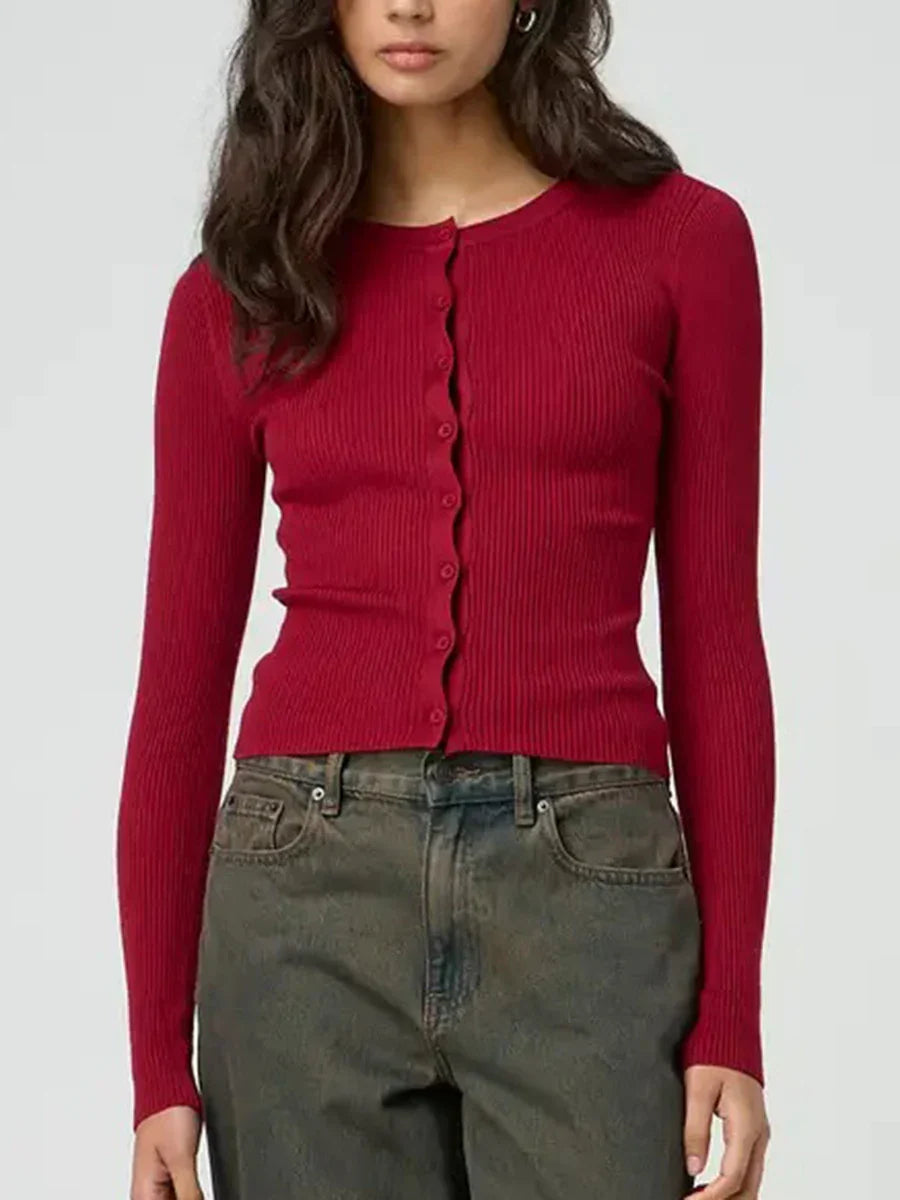 Solid Color Ribbed Long Sleeve Knit Cardigan