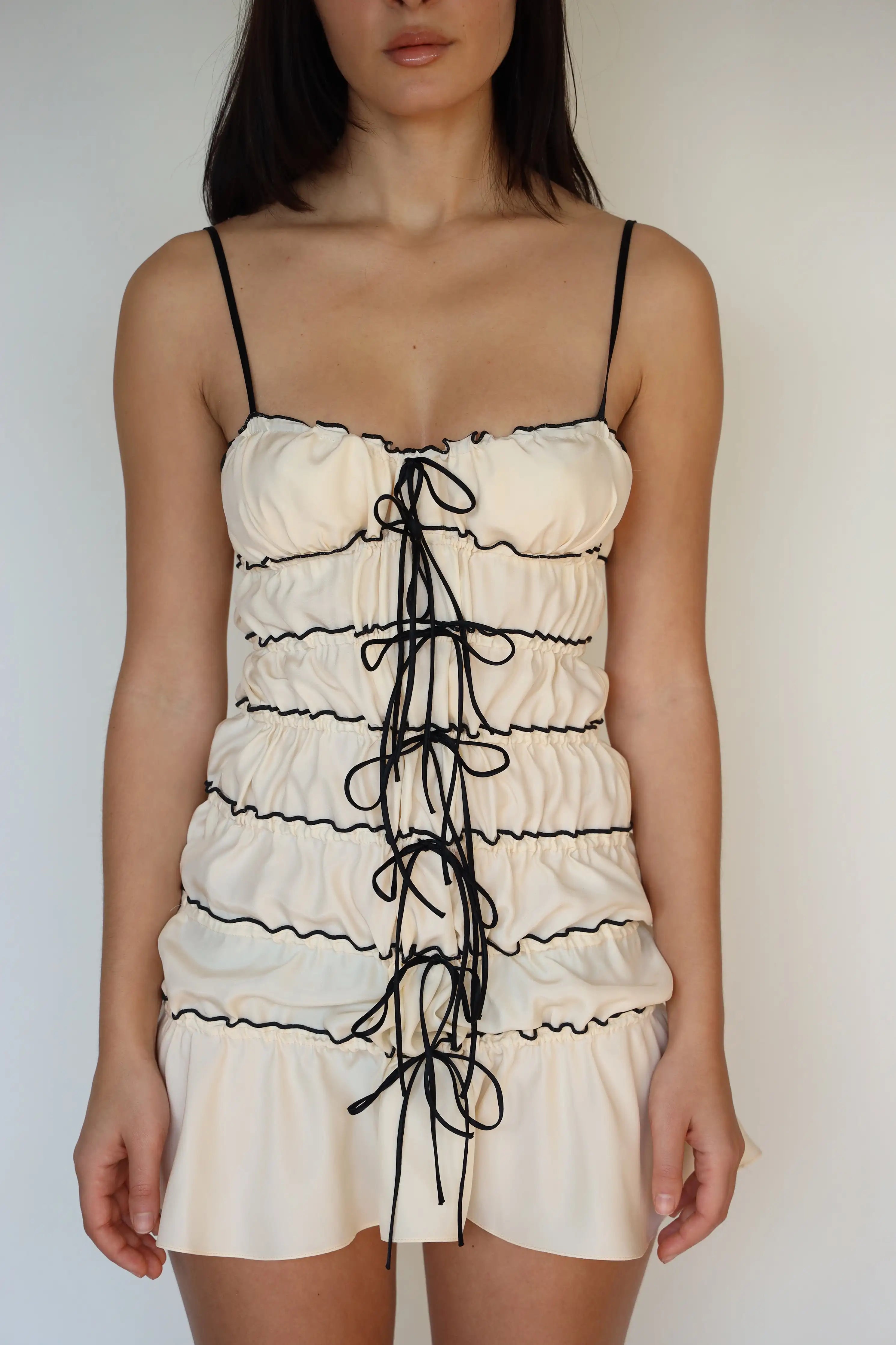 Sling Pleated See-Through Mini Dress