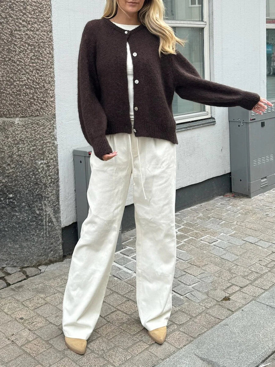 Fuzzy Button-Down Long Sleeve Knit Cardigan