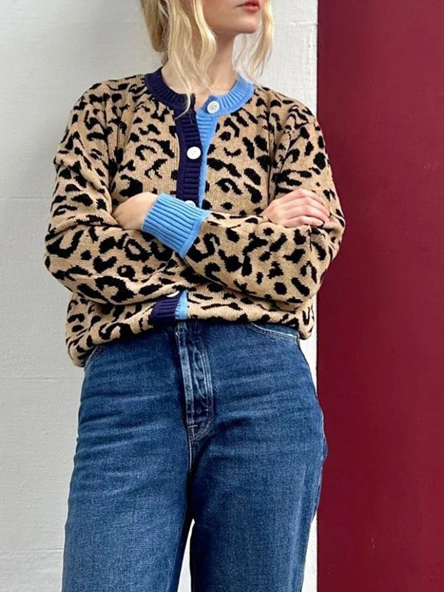 Plaid Lantern Sleeve Knit Cardigan