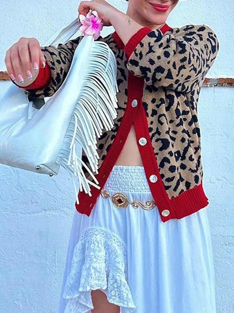 Plaid Lantern Sleeve Knit Cardigan